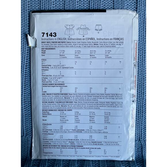 Simplicity 7143 Sewing pattern Baby dress jumper bloomers puff sleeve size NB-L - Picture 3 of 5